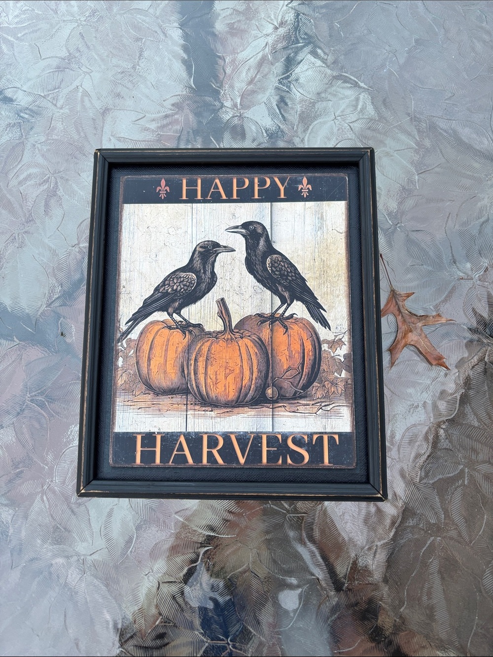 Happy Harvest Black Framed Wall Art with Orange Pumpkins